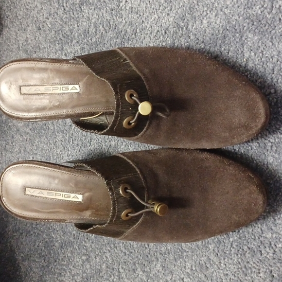 VIA SPIGA Brown Suede Mule Slip On Clog Wedges 9 - Picture 2 of 6